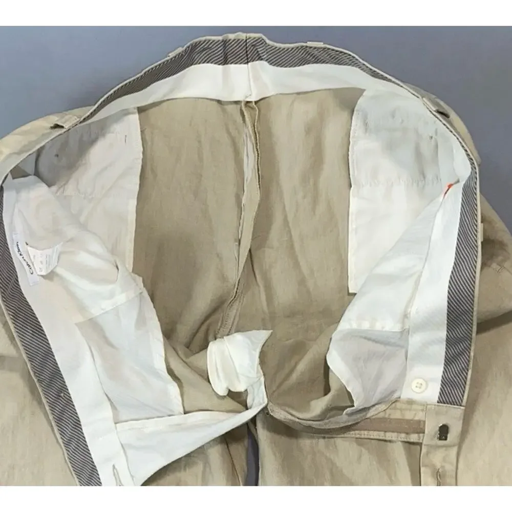 Calvin Klein Flat Front 100% Linen Dress Pants, Slacks. Beige, Men's 40X27.5 EUC
